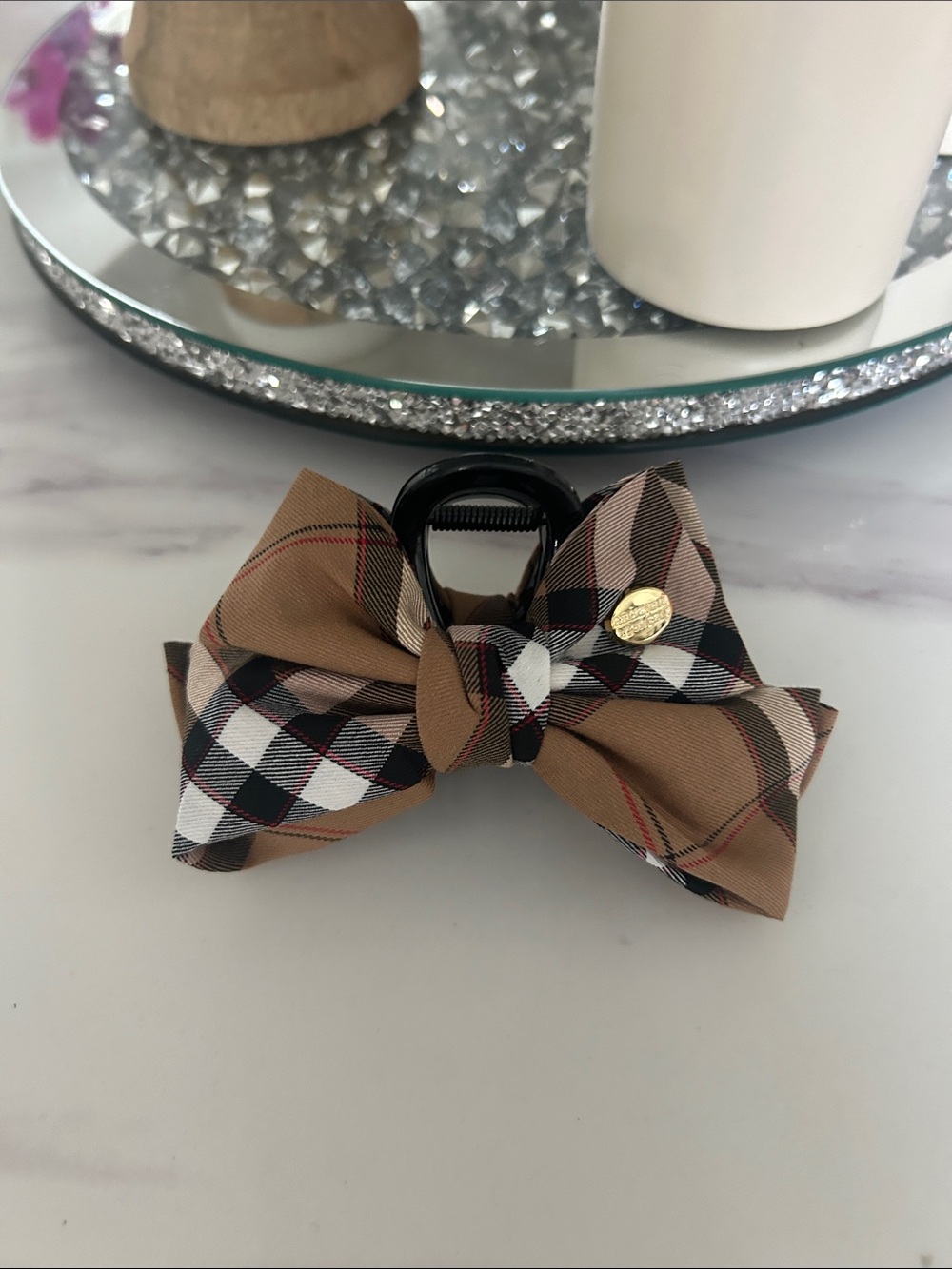 Plaid Bow Hair Clip for Kids - Tan